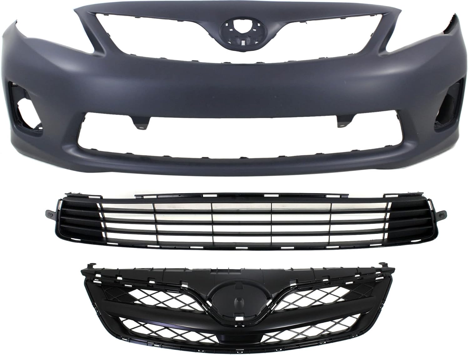 Garage-Pro Front Bumper Cover Kit Compatible With Toyota Corolla 2011-2013, Primed, With Fog Light Holes, For Base CE Models North America Built Vehicle